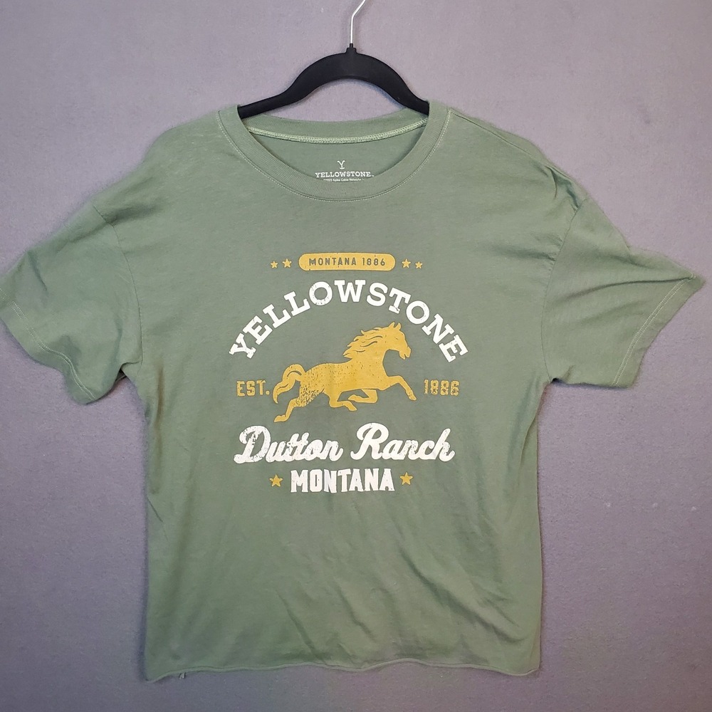 Yellowstone T Shirt Women's Large Green Dutton Ranch Montana Cowgirl Casual Tee
